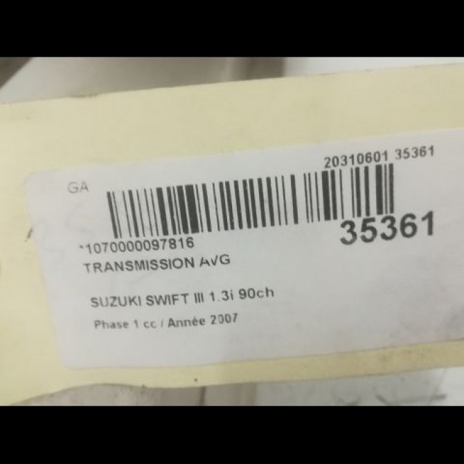 Transmission avant gauche occasion SUZUKI SWIFT III Phase 1 03-2005->09-2011 1.3i 90ch 4410263J53 4