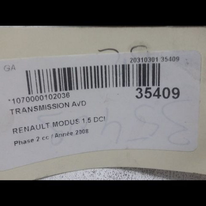 Transmission avant droite occasion RENAULT MODUS Phase 2 01-2008->12-2012 1.5 DCI 105ch 8200598563 5