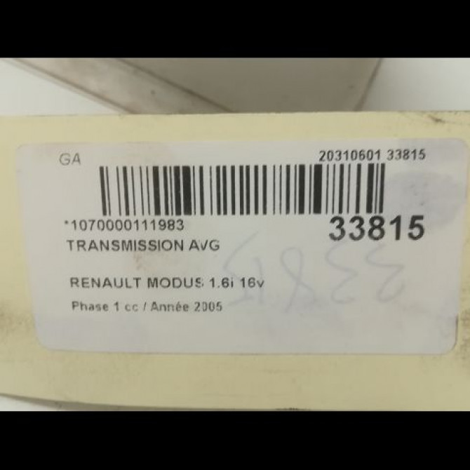 Transmission avant gauche occasion RENAULT MODUS Phase 1 09-2004->12-2007 1.6i 16v 8200696900 4