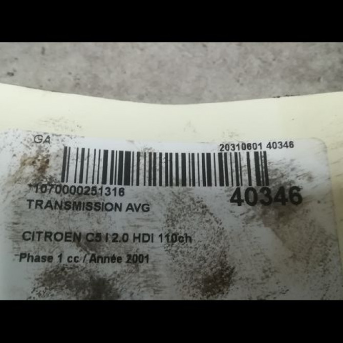 Transmission avant gauche occasion CITROEN C5 I Phase 1 03-2001->09-2004 2.0 HDi 110ch 3272EJ 4