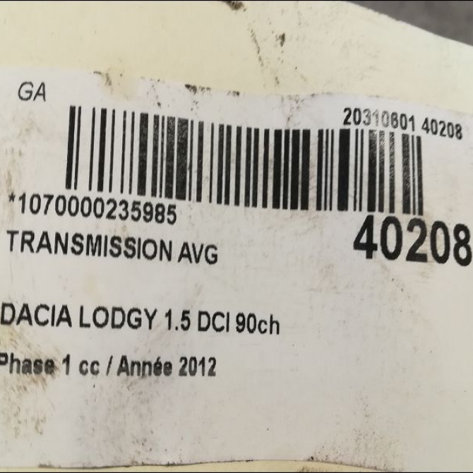Transmission avant gauche occasion DACIA LODGY Phase 1 01-2012->... 1.5 DCI 90ch 391019924R 4