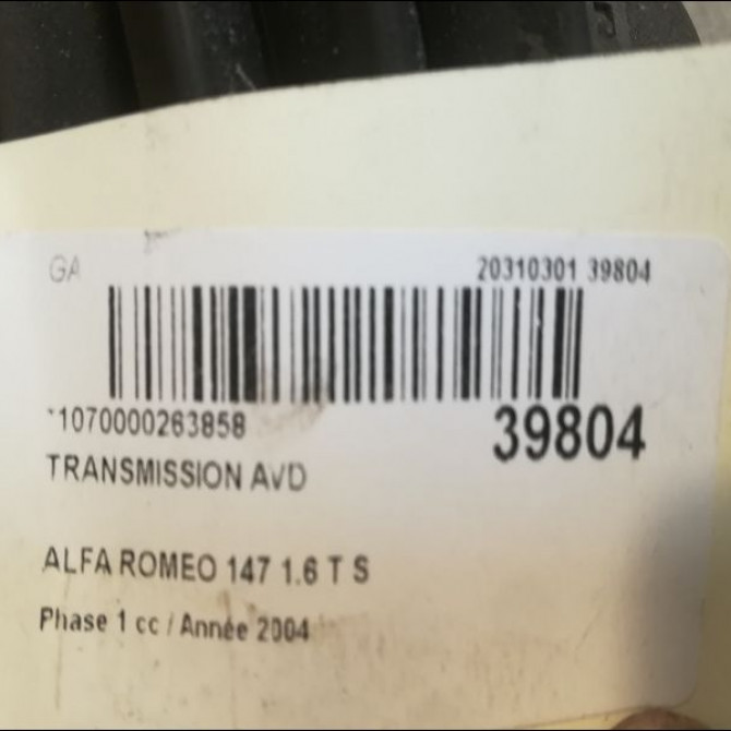 Transmission avant droite occasion ALFA ROMEO 147 Phase 1 09-2000->09-2004 1.6 T S 120ch 46307650 4