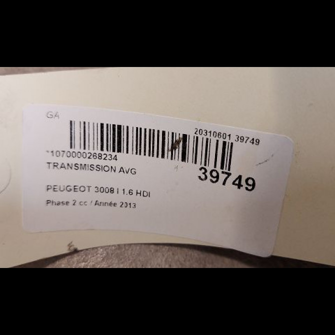 Transmission avant gauche occasion PEUGEOT 3008 I Phase 2 11-2013->... 1.6 HDI 115ch 4