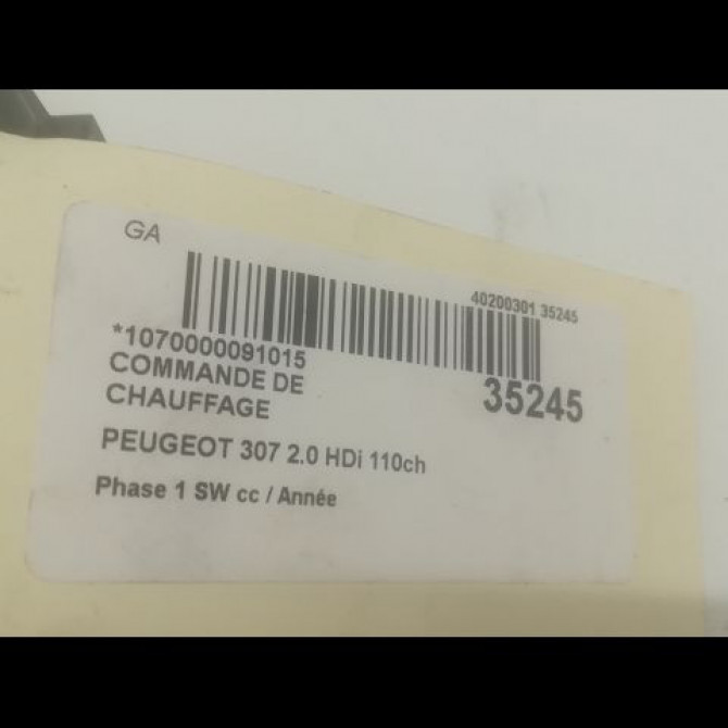 Commande de chauffage occasion PEUGEOT 307 Phase 1 SW 03-2002->07-2004 2.0 HDi 110ch 3