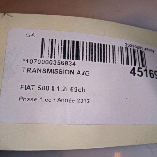 Transmission avant gauche occasion FIAT 500 II 500 II Phase 1 2007-07-01->2016-03-31 1.2i 69ch 51956412 3