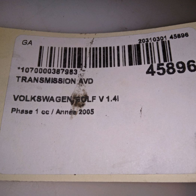 Transmission avant droite occasion VOLKSWAGEN GOLF V Phase 1 11-2003->10-2008 1.4i 75ch 1K0407452X 3