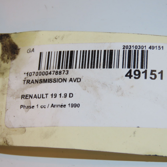 Transmission avant droite occasion RENAULT 19 Phase 1 07-1989->04-1992 1.9 D 7701351479 3