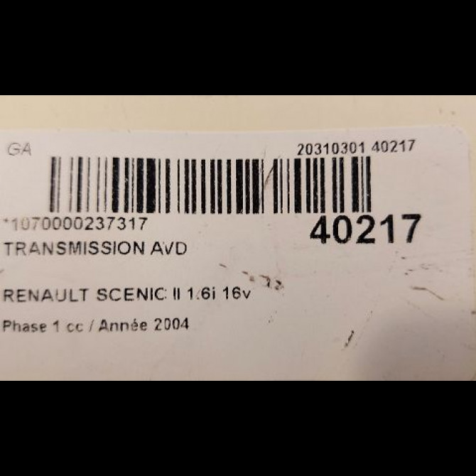 Transmission avant droite occasion RENAULT SCENIC II Phase 1 03-2004->09-2006 1.6i 16v 8200216625 5