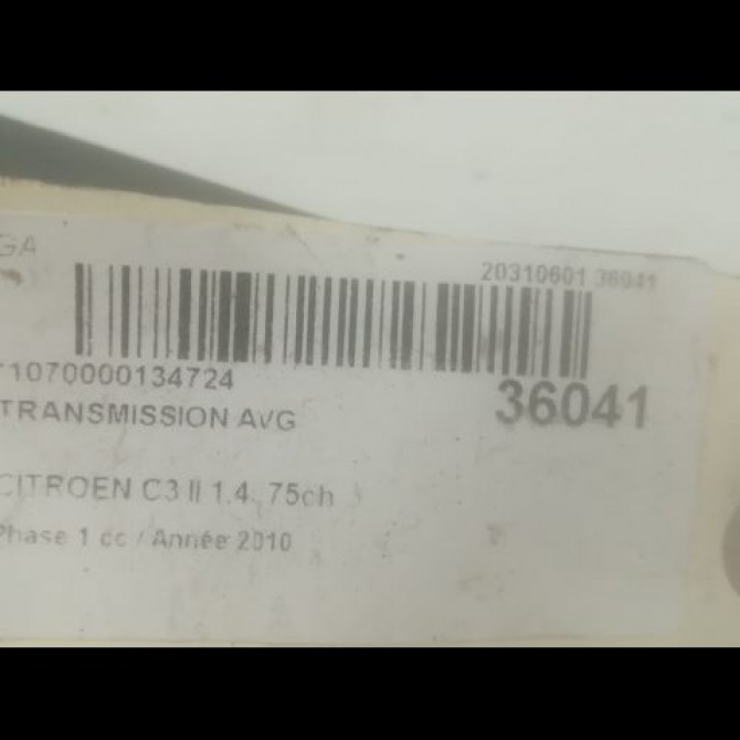 Transmission avant gauche occasion CITROEN C3 II Phase 1 11-2009->02-2013 1.4i 75ch 9801384780 4