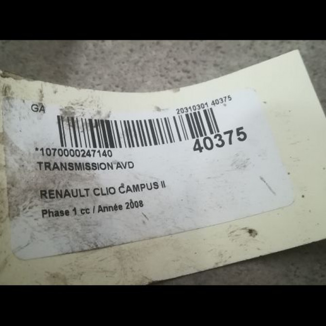 Transmission avant droite occasion RENAULT CLIO CAMPUS II Phase 1 07-2006->07-2009 1.5 DCI 65ch 8200749390 5