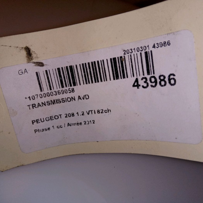 Transmission avant droite occasion PEUGEOT 208 208 Phase 1 2012-03-01->2015-09-30 1.2 VTI 82ch 9803959680 3