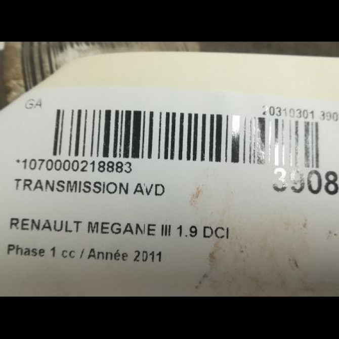 Transmission avant droite occasion RENAULT MEGANE III Phase 1 11-2008->01-2012 1.9 DCI 130ch 391001339R 5