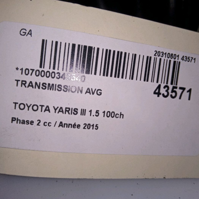 Transmission avant gauche occasion TOYOTA YARIS III Phase 2 06-2014->... 1.5 100ch 434200D411 3