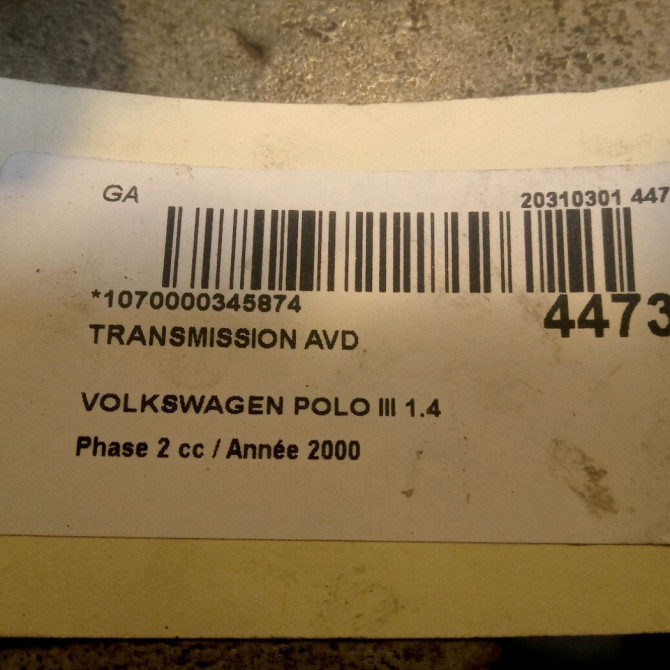 Transmission avant droite occasion VOLKSWAGEN POLO III Phase 2 11-1999->12-2001 1.4 JZW407450KX 2