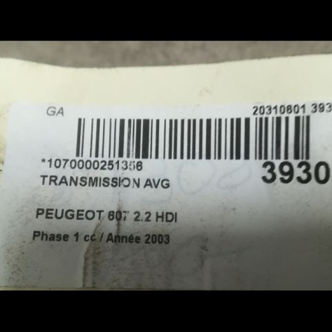 Transmission avant gauche occasion PEUGEOT 607 Phase 1 11-1999->09-2004 2.2 HDI 32725S 4