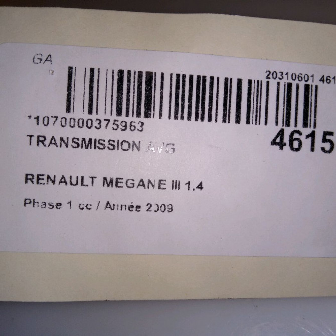 Transmission avant gauche occasion RENAULT MEGANE III Phase 1 11-2008->01-2012 1.4 TCE 16v 130ch 8200725503 3