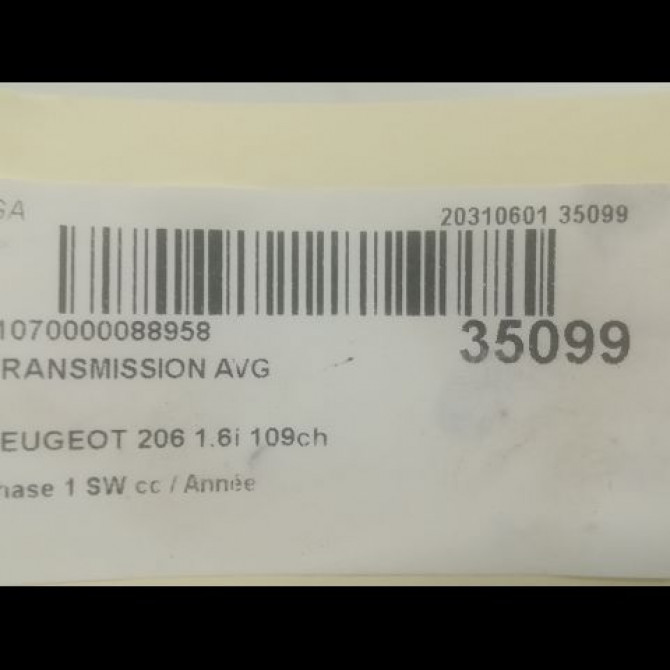 Transmission avant gauche occasion PEUGEOT 206 206 phase 1 SW 2002-06-01->2006-12-31 1.6i 109ch 3272AE 4