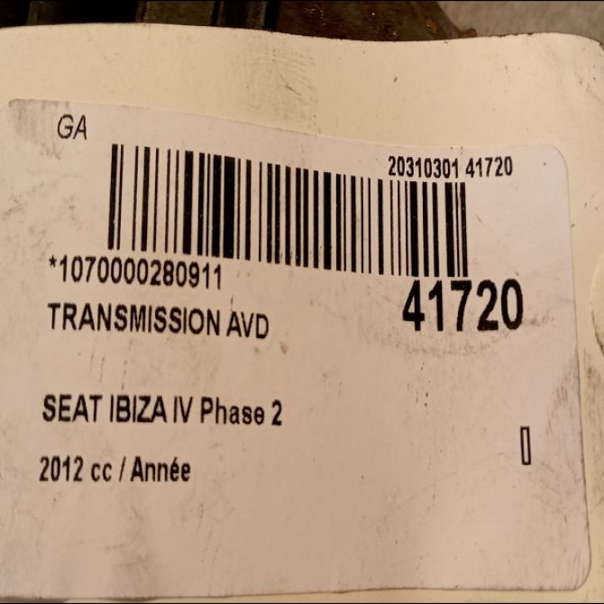 Transmission avant droite occasion SEAT IBIZA IV IBIZA IV Phase 2 2012-02-01->2016-03-31 6R0407762 4