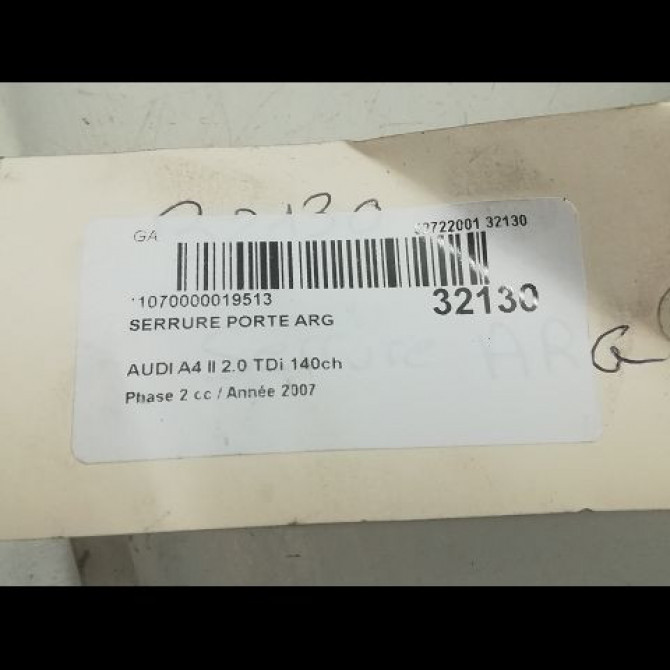 Serrure porte arg occasion AUDI A4 II Phase 2 09-2004->04-2008 2.0 TDi 140ch 8E0839016AA 5