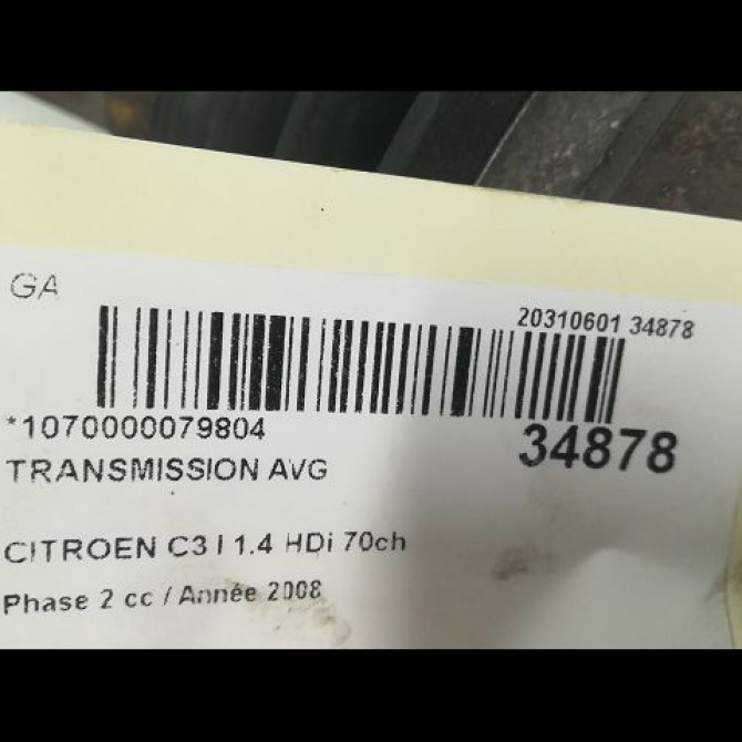 Transmission avant gauche occasion CITROEN C3 I Phase 2 10-2005->12-2010 1.4 HDi 70ch 3272SG 4