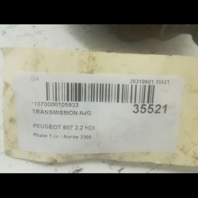 Transmission avant gauche occasion PEUGEOT 607 Phase 1 11-1999->09-2004 2.2 HDI 32725S 4