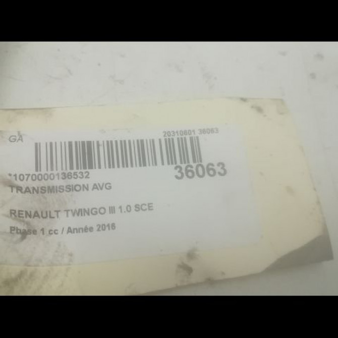 Transmission avant gauche occasion RENAULT TWINGO III Phase 1 06-2014->... 1.0 SCE 12v 70ch 4