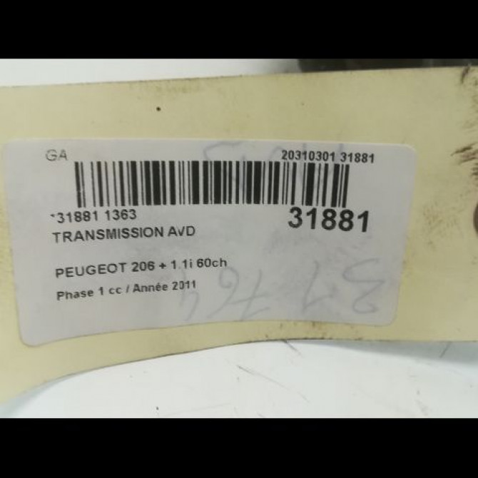 Transmission avant droite occasion PEUGEOT 206 + Phase 1 03-2009->05-2013 1.1i 60ch 3273YC 5