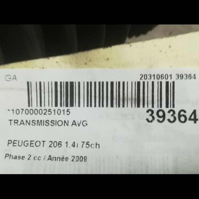 Transmission avant gauche occasion PEUGEOT 206 Phase 2 02-2003->02-2009 1.4i 75ch 3272CS 4