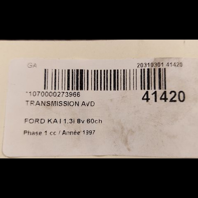Transmission avant droite occasion FORD KA I Phase 1 10-1996->10-2008 1.3i 8v 60ch 1689907 2