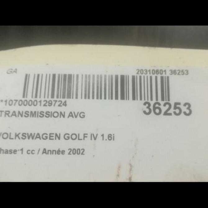 Transmission avant gauche occasion VOLKSWAGEN GOLF IV GOLF IV Phase 1 1998-01-01->2005-06-30 1.6i 8v 100ch 4