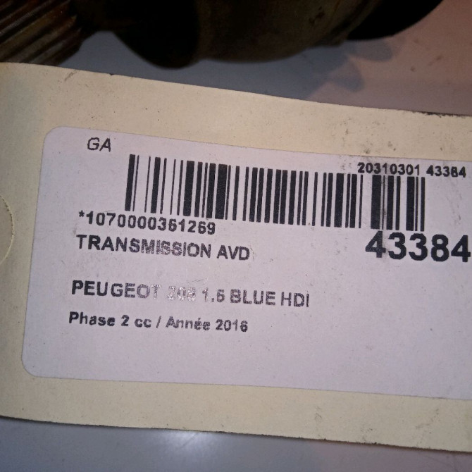 Transmission avant droite occasion PEUGEOT 208 Phase 2 04-2015->... 1.6 BLUE HDI 100ch 9816028680 3