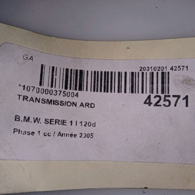 Transmission arrière droite occasion B.M.W. SERIE 1 I Phase 1 05-2004->12-2006 120d 33217547076 3