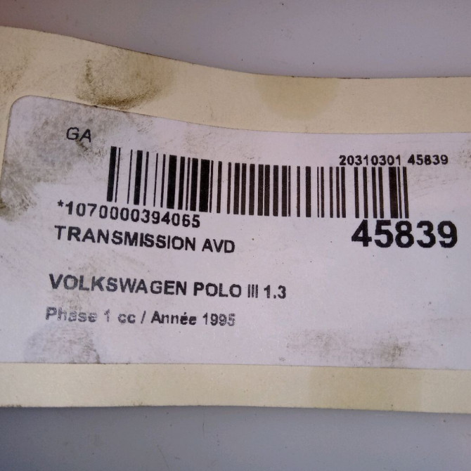 Transmission avant droite occasion VOLKSWAGEN POLO III Phase 1 10-1994->11-1999 1.3 6N0407452AX 3