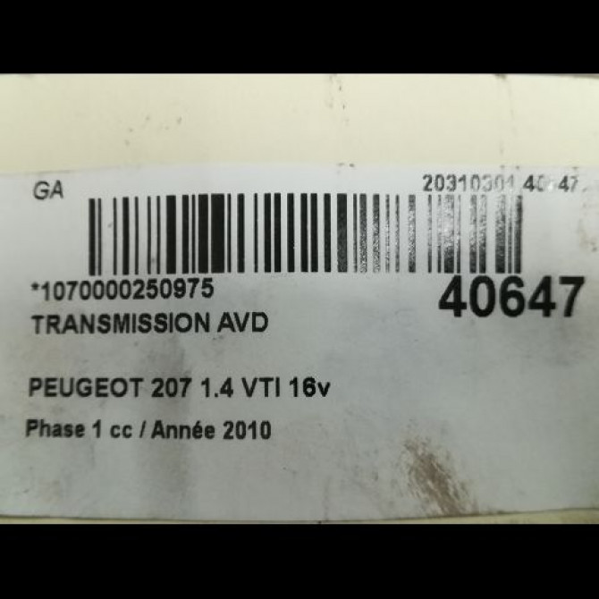 Transmission avant droite occasion PEUGEOT 207 Phase 1 04-2006->06-2013 1.4 VTI 16v 95ch 3273PZ 4