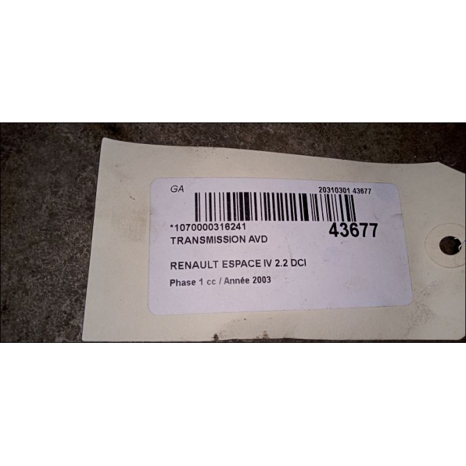 Transmission avant droite occasion RENAULT ESPACE IV Phase 1 09-2002->03-2006 2.2 DCI 8200439891 2