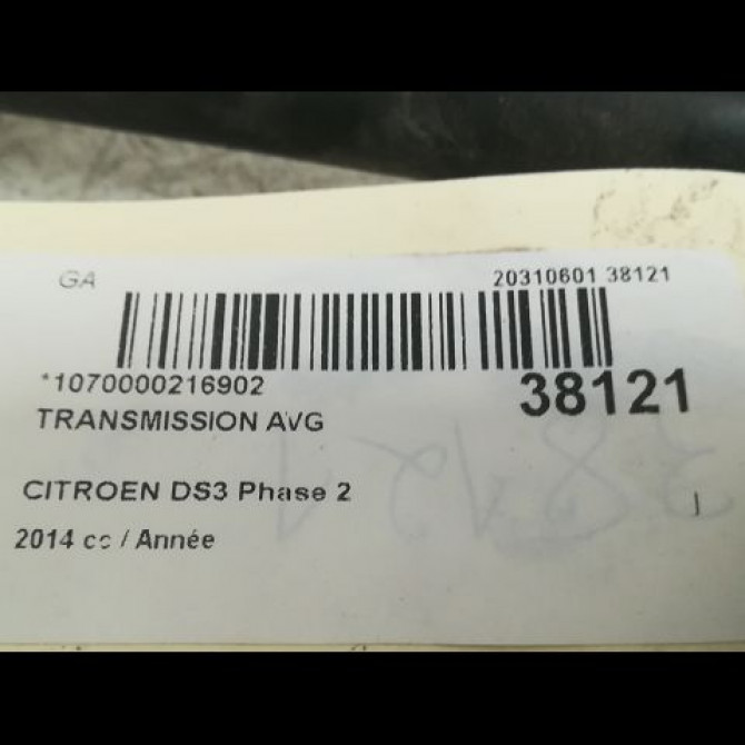 Transmission avant gauche occasion CITROEN DS3 Phase 2 06-2014->... 9801388580 4