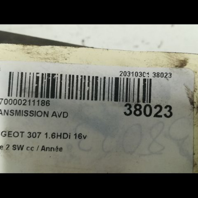 Transmission avant droite occasion PEUGEOT 307 Phase 2 SW 06-2005->07-2008 1.6HDi 16v FAP 110ch 5