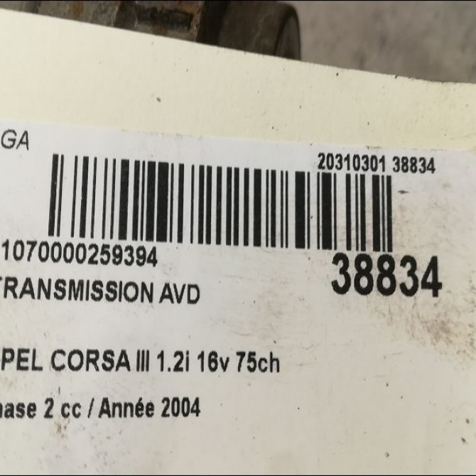 Transmission avant droite occasion OPEL CORSA III Phase 2 08-2003->09-2006 1.2i 16v 75ch 93190102 4