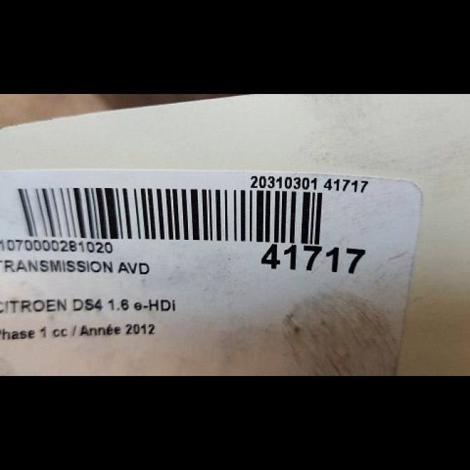 Transmission avant droite occasion CITROEN DS4 Phase 1 01-2011->03-2016 1.6 e-HDi 110ch 3273TT 5