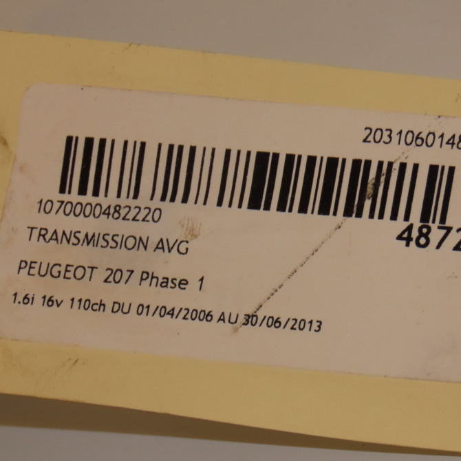 Transmission avant gauche occasion PEUGEOT 207 Phase 1 04-2006->06-2013 1.6i 16v 110ch 3272KY 3