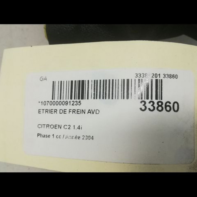 Etrier de frein avant droit occasion CITROEN C2 Phase 1 09-2003->10-2008 1.4i 1607377580 3