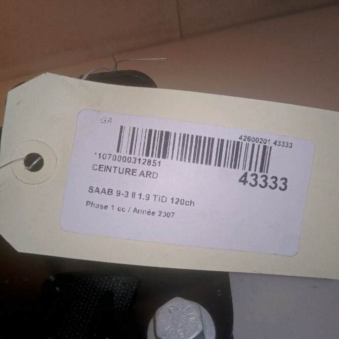 Ceinture arrière droite occasion SAAB 9-3 II Phase 1 09-2005->09-2007 1.9 TiD 120ch 12755334 4