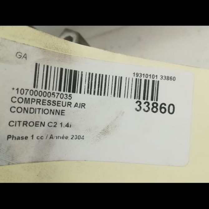 Compresseur air conditionne occasion CITROEN C2 Phase 1 09-2003->10-2008 1.4i 6453LN 5