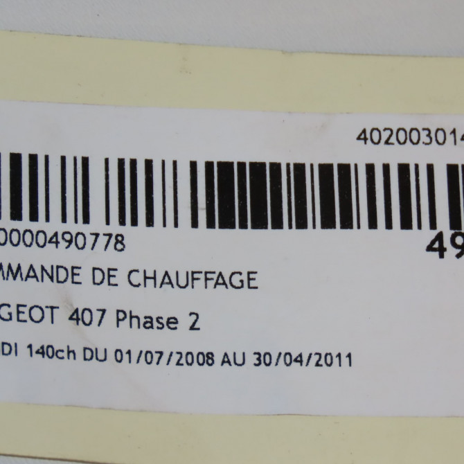 Commande de chauffage occasion PEUGEOT 407 Phase 2 07-2008->04-2011 2.0 HDI 140ch 6452R5 5