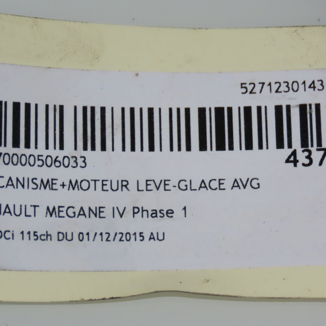 Mecanisme+moteur leve-glace avg occasion RENAULT MEGANE IV Phase 1 12-2015->... 1.5 DCi 115ch 807213056R 6
