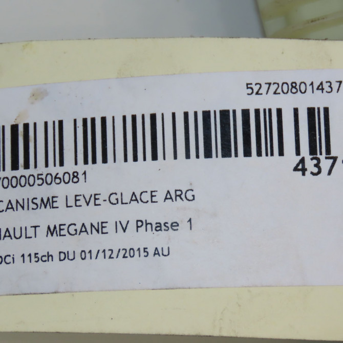 Mecanisme leve-glace arrière gauche occasion RENAULT MEGANE IV Phase 1 12-2015->... 1.5 DCi 115ch 827212938R 5