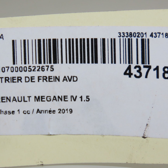 Etrier de frein avant droit occasion RENAULT MEGANE IV Phase 1 12-2015->... 1.5 DCi 115ch 410012354R 5
