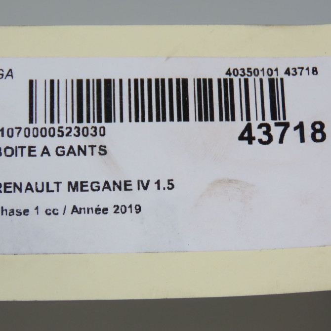 Boite à gants occasion RENAULT MEGANE IV Phase 1 12-2015->... 1.5 DCi 115ch 685005280R 6