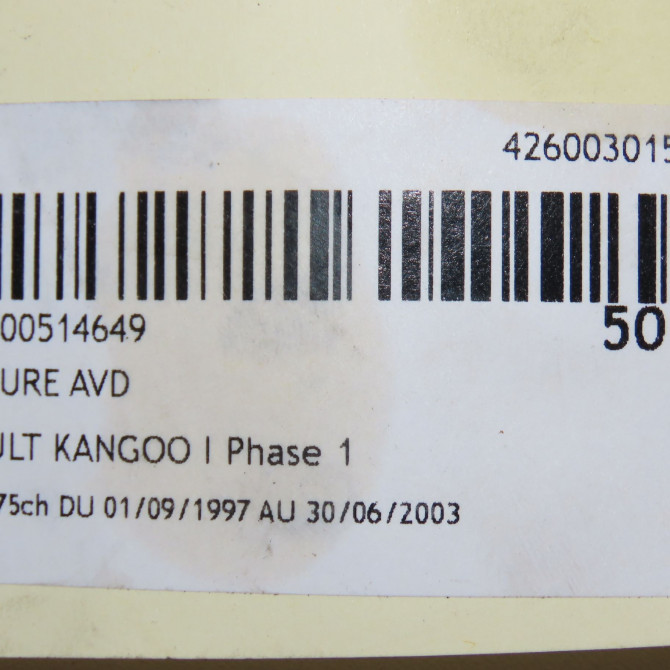 Ceinture avant droite occasion RENAULT KANGOO I Phase 1 09-1997->06-2003 1.4i 8v 75ch 8200739966 3