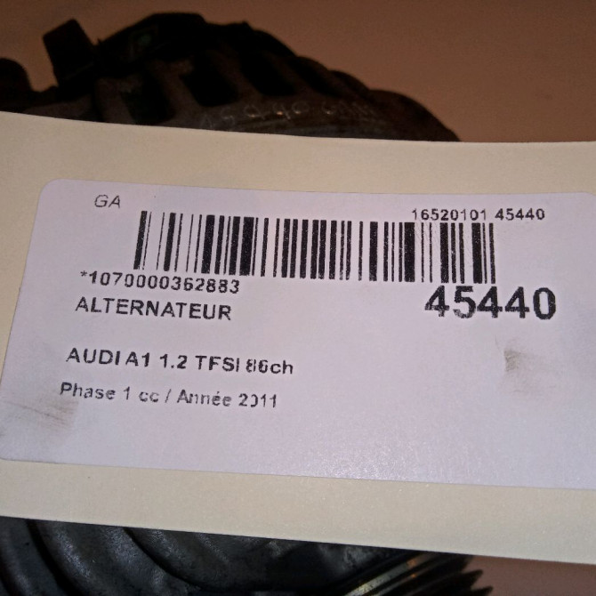 Alternateur occasion AUDI A1 Phase 1 06-2010->03-2015 1.2 TFSI 86ch 3C903025F 7
